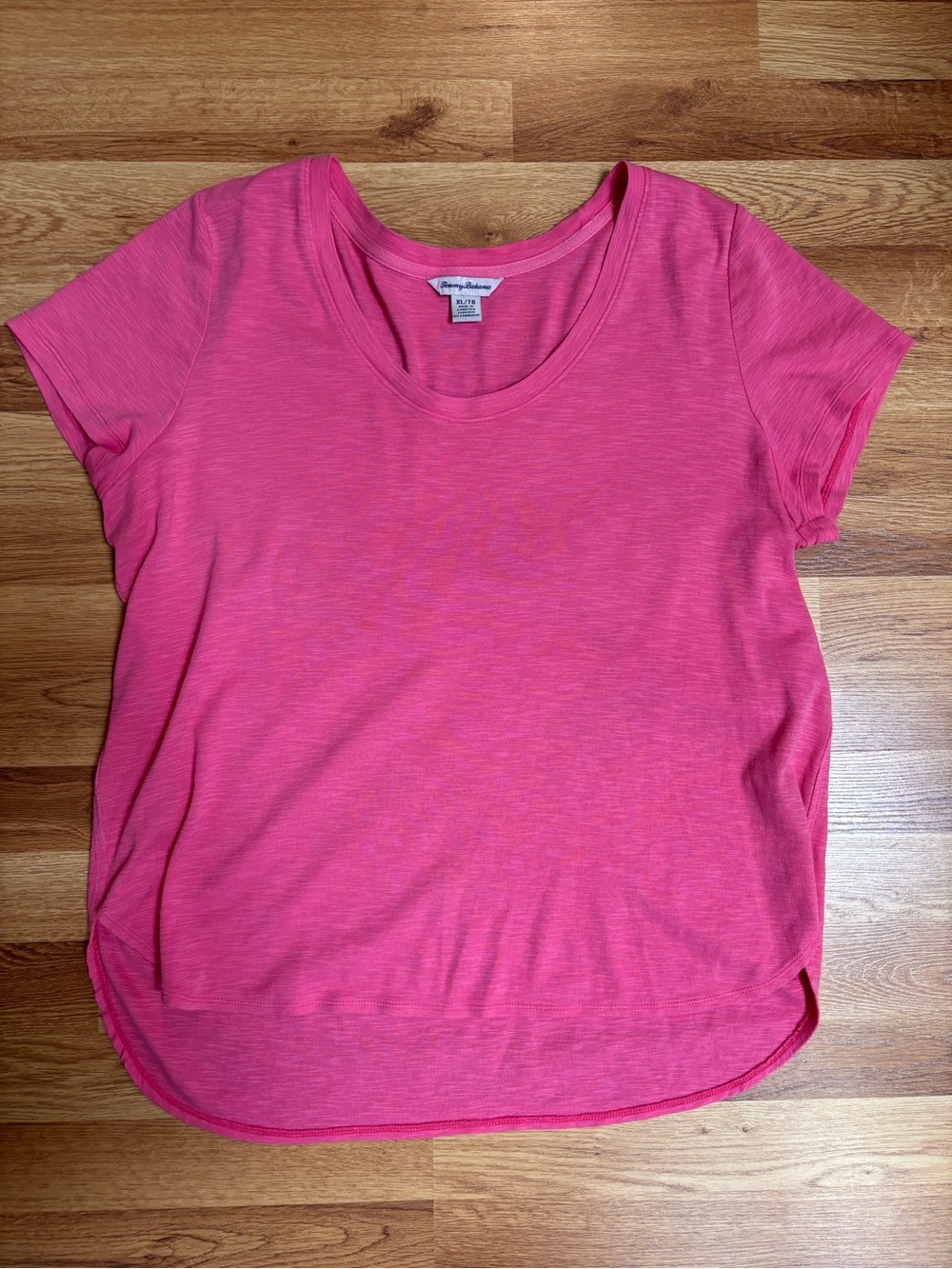 Tommy Bahama Shirt Womens XL Pink Slub Cotton Scoop Neck High Low Hem Tee